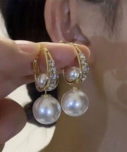 Novelty Gold Copper Overgild Pearl Zircon Drop Earrings