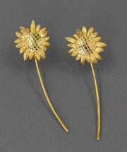 Novelty Gold Sterling Silver Overgild Sunflower Detachable Drop Earrings