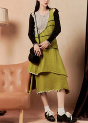 Novelty Green Asymmetrical Side Open Patchwork Knit Knitted Dress Winter