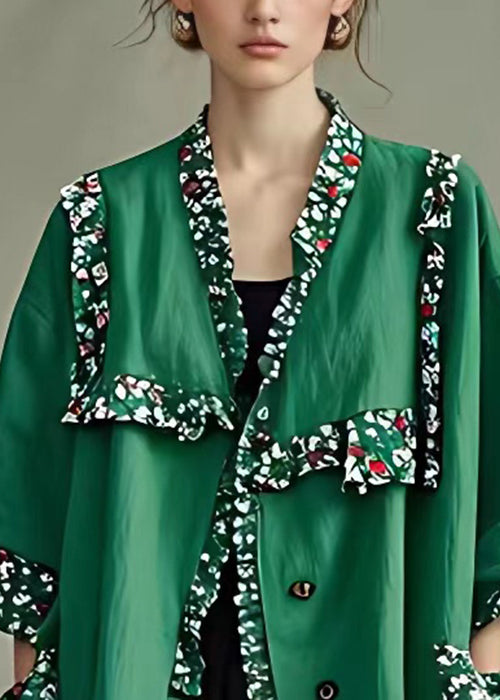 Novelty Green Button Print Patchwork Cotton Coats Half Sleeve