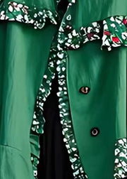 Novelty Green Button Print Patchwork Cotton Coats Half Sleeve