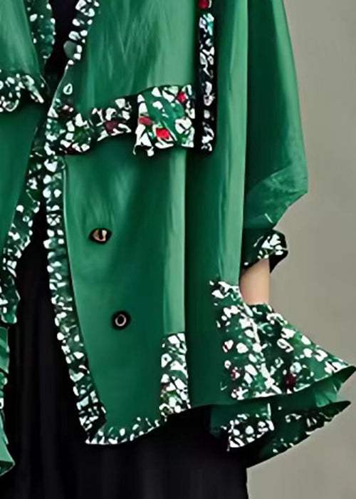 Novelty Green Button Print Patchwork Cotton Coats Half Sleeve