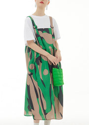 Novelty Green Slash Neck Print Cotton Long Strap Dresses Summer