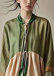 Novelty Green Tasseled Patchwork Cotton Blouses Fall