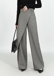 Novelty Grey Pockets High Waist Straight Pants Spring