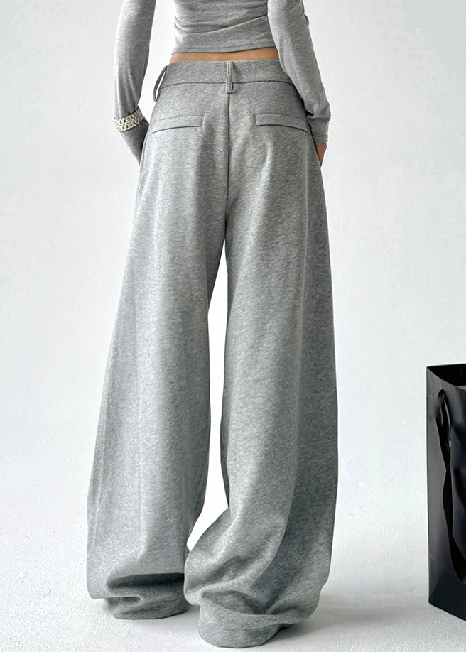 Novelty Grey Wrinkled Patchwork Tie Waist Trousers Spring