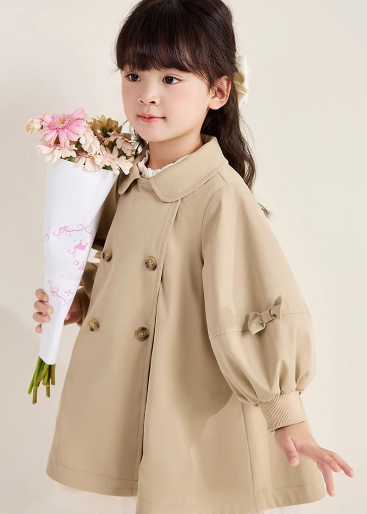 Novelty Khaki Peter Pan Collar Patchwork Button Girls Trench Coats Fall