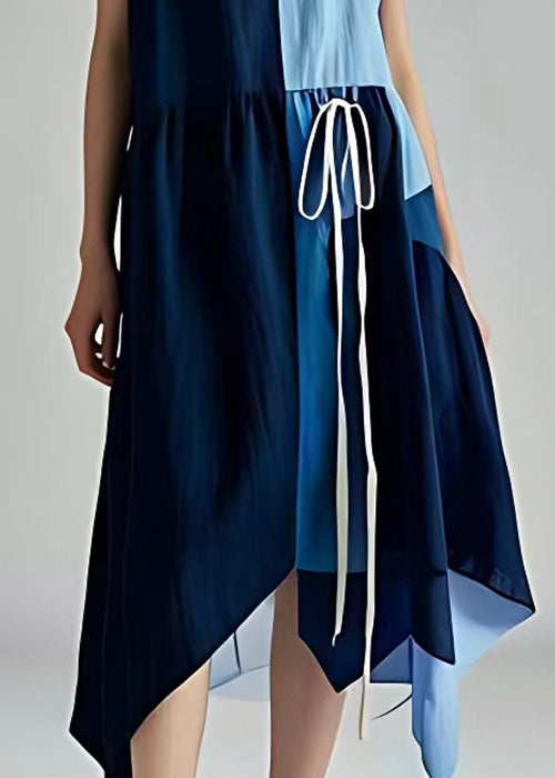 Novelty Navy V Neck Lace Up Cotton Spaghetti Strap Dress Sleeveless
