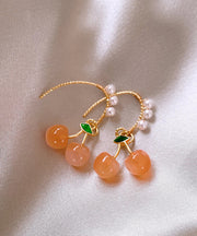 Novelty Orange Copper Alloy Cherry Pearl Hoop Earrings