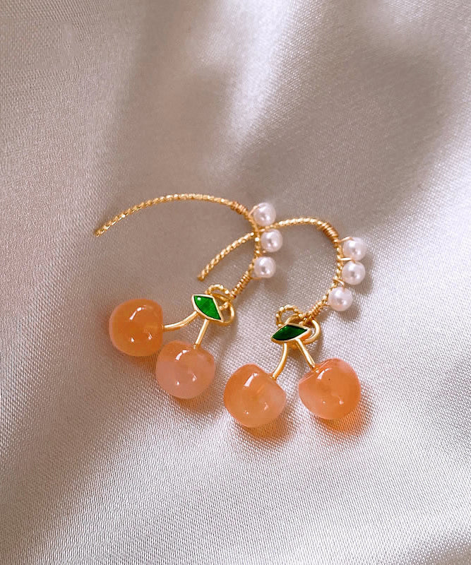 Novelty Orange Copper Alloy Cherry Pearl Hoop Earrings