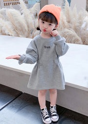 Novelty Pink O-Neck Wrinkled Kids Long Dresses Spring