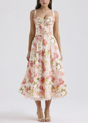 Novelty Pink Print Pockets Cotton Spaghetti Strap Dress Dress Sleeveless