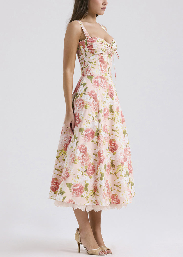Novelty Pink Print Pockets Cotton Spaghetti Strap Dress Dress Sleeveless