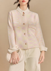 Novelty Pink Stand Collar Button Knit Coats Winter