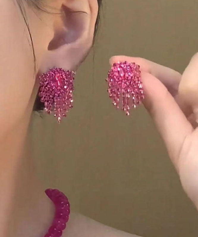 Novelty Purple Alloy Crystal Tassel Stud Earrings