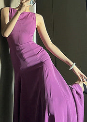 Novelty Purple O-Neck Patchwork Flattering Vacation Long Dresses Summer