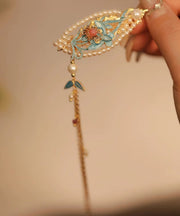 Novelty Rainbow Alloy Pearl Cloisonne Tassel Hairpin