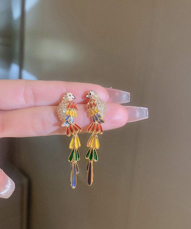Novelty Rainbow Copper Overgild Zircon Parrot Drop Earrings