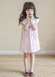 Novelty Rainbow Striped Girls Mid Dresses Summer