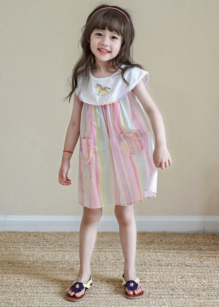 Novelty Rainbow Striped Girls Mid Dresses Summer