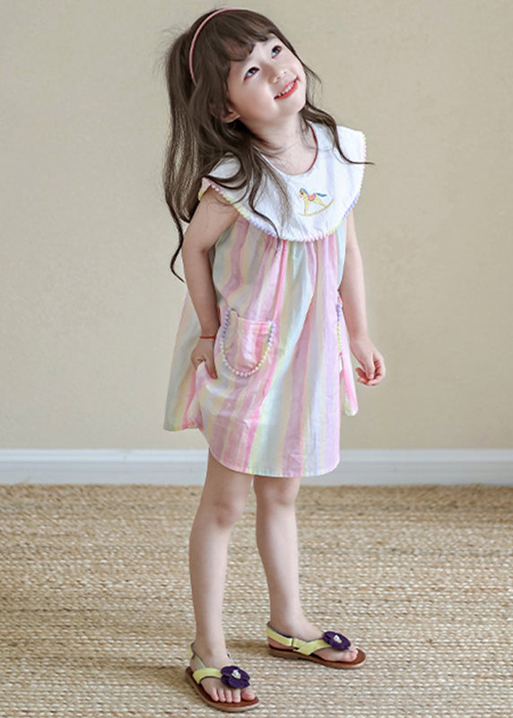 Novelty Rainbow Striped Girls Mid Dresses Summer