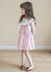 Novelty Rainbow Striped Girls Mid Dresses Summer