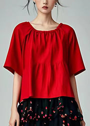 Novelty Red Ruffled Print Chiffon Patchwork Cotton Two Pieces Set Summer