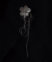 Novelty Silk Sterling Silver Floral Chain Tassel Asymmetry Drop Earrings