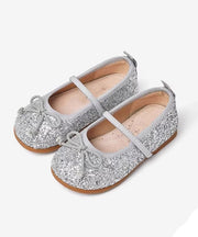 Novelty Silvery Sequins Buckle Strap Kids Flats Faux Leather