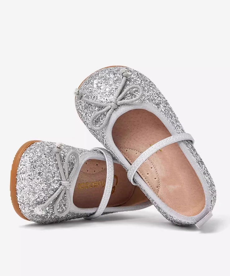 Novelty Silvery Sequins Buckle Strap Kids Flats Faux Leather