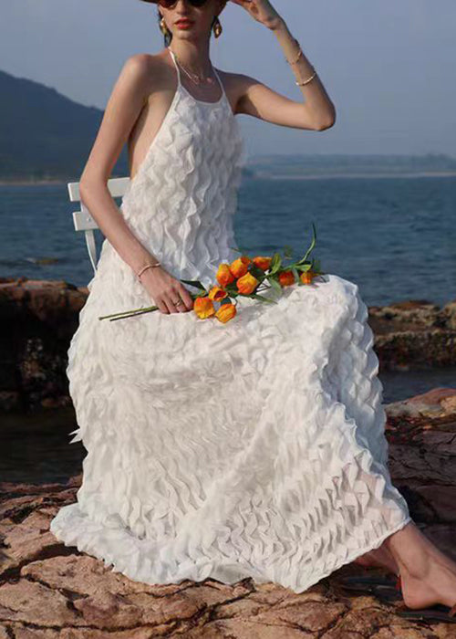 Novelty White Backless Lace Up Chiffon Long Dress Sleeveless