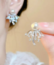 Novelty White Copper Zircon Pearl Fireworks Stud Earrings