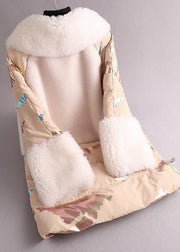 Novelty White Notched Print Wool Patchwork Button Duck Down Down Coat Winter