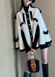 Novelty White Peter Pan Collar Patchwork Woolen Coat Fall