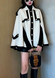 Novelty White Peter Pan Collar Patchwork Woolen Coat Fall