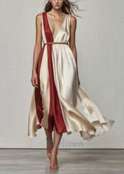 Nude Patchwork Draping Silk Dresses Exra Large Hem Summer