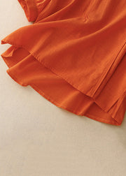 Orange Button Side Open Linen Shirt V Neck Spring