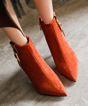 Orange High Heel Suede Unique Classy Splicing Boots Pointed Toe