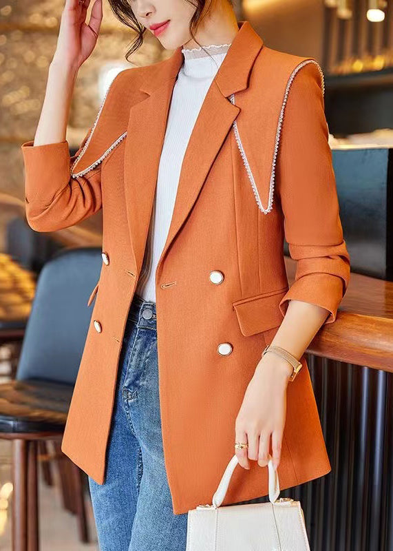 Orange Patchwork Cotton Coats Peter Pan Collar Spring