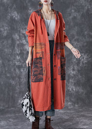 Orange Patchwork Cotton Trench Oversized Big Pockets Fall