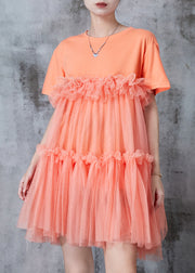 Orange Patchwork Tulle Mini Dresses Oversized Summer