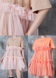 Orange Patchwork Tulle Mini Dresses Oversized Summer