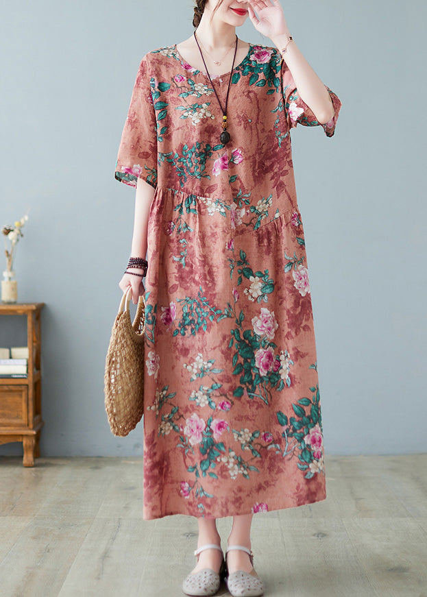 Orange Patchwork Wrinkled Vacation Long Dresses Half Sleeve