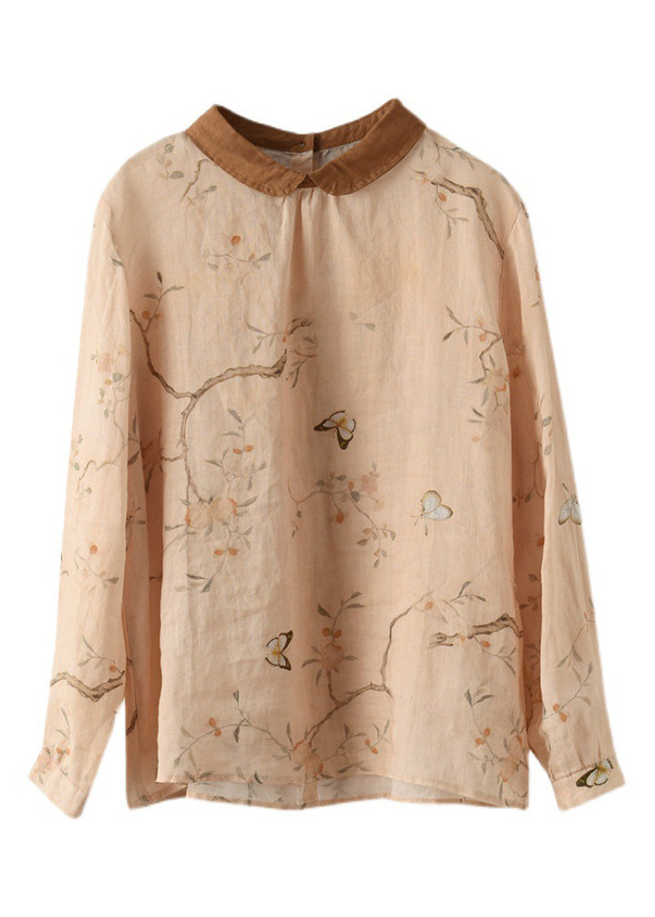 Orange Peter Pan Collar Ramie Shirt Long Sleeve