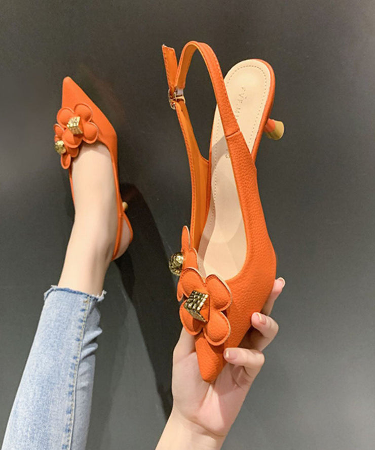 Orange Pointed Toe Floral Sequined Splicing Stiletto Sandals