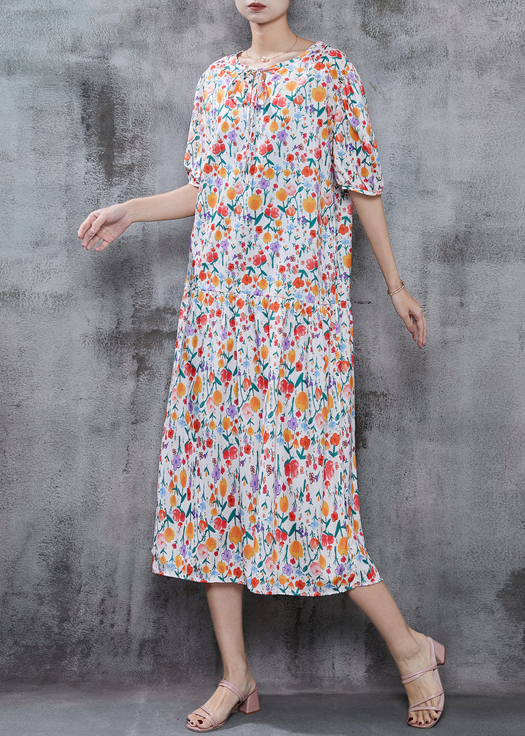 Orange Print Chiffon Long Dress Oversized Summer