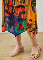Orange Print Cotton Pleated Skirt Exra Large Hem Summer