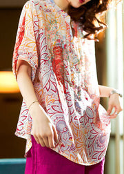 Orange Print Patchwork Chiffon Top O Neck Half Sleeve