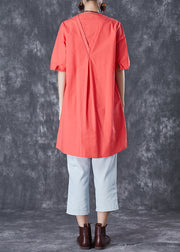 Orange Red Linen Mid Dresses Embroidered Summer