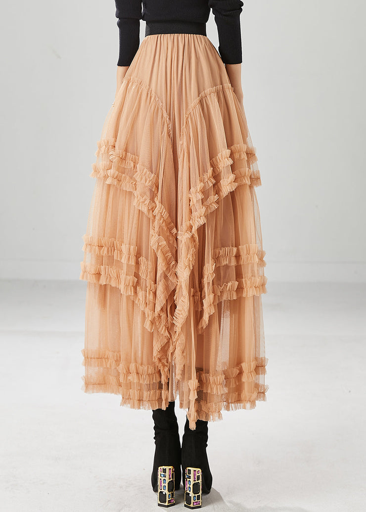 Orange Silm Fit Tulle Skirts Ruffled Exra Large Hem Fall